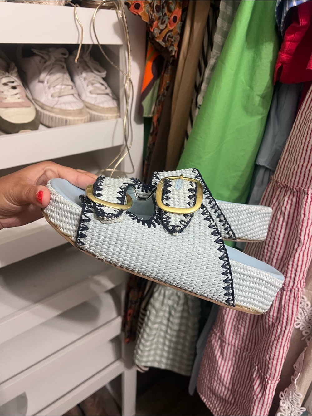 *MAKE OFFER WANT GONE* Woven Slide Sandals with Gold Buckles
